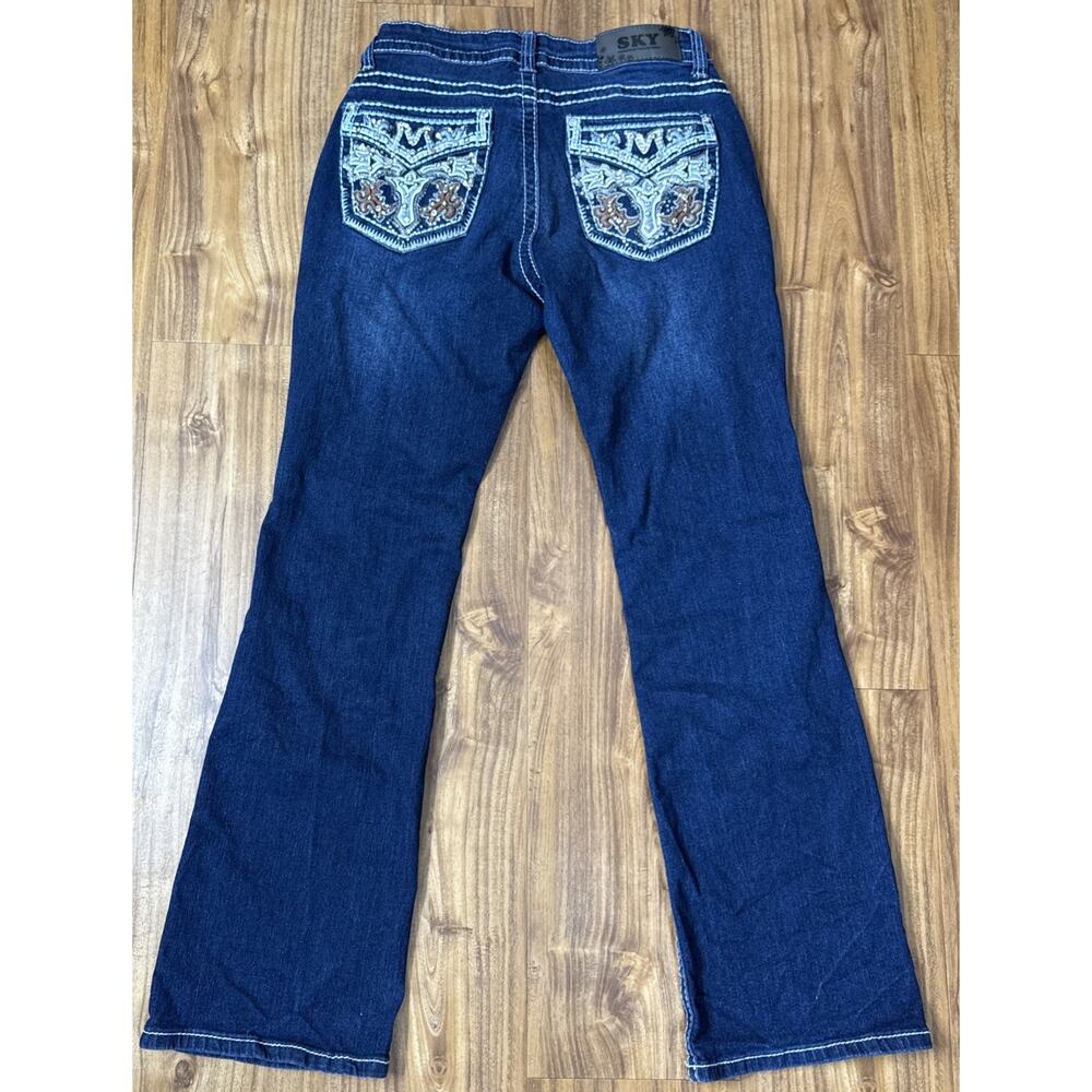 Sky Premium Collection Women's Flared Jeans Size 7/8 Embellished Flap Pockets